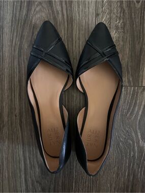 Black Pointed D'Orsay Flats with Subtle Cross-Strap Detail